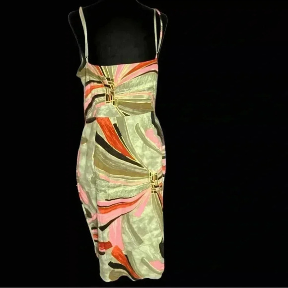 NWT  $425 Jason Wu Tropical Gold Accent Faux Wrap Tie Linen Blend Dress sz 10 - Picture 2 of 14